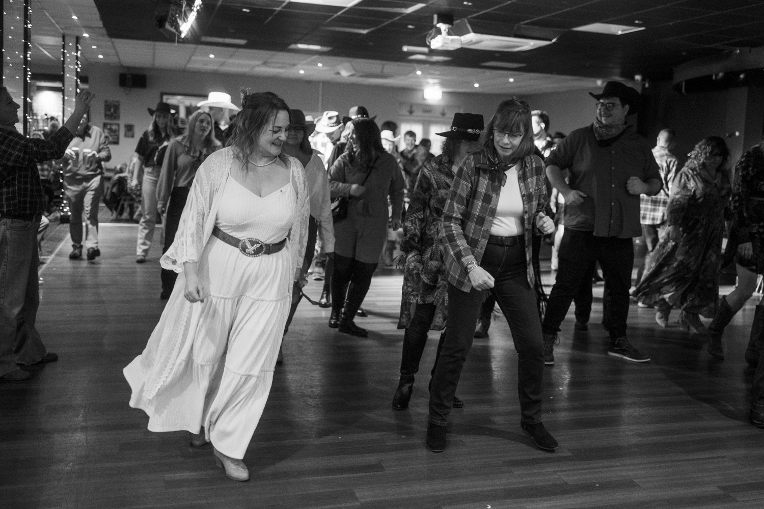 Bride line dancing with their guests