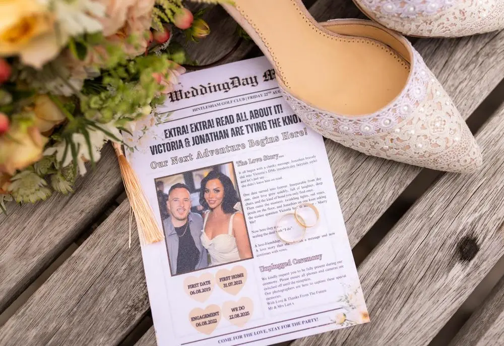 Wedding newspaper with article of the couple