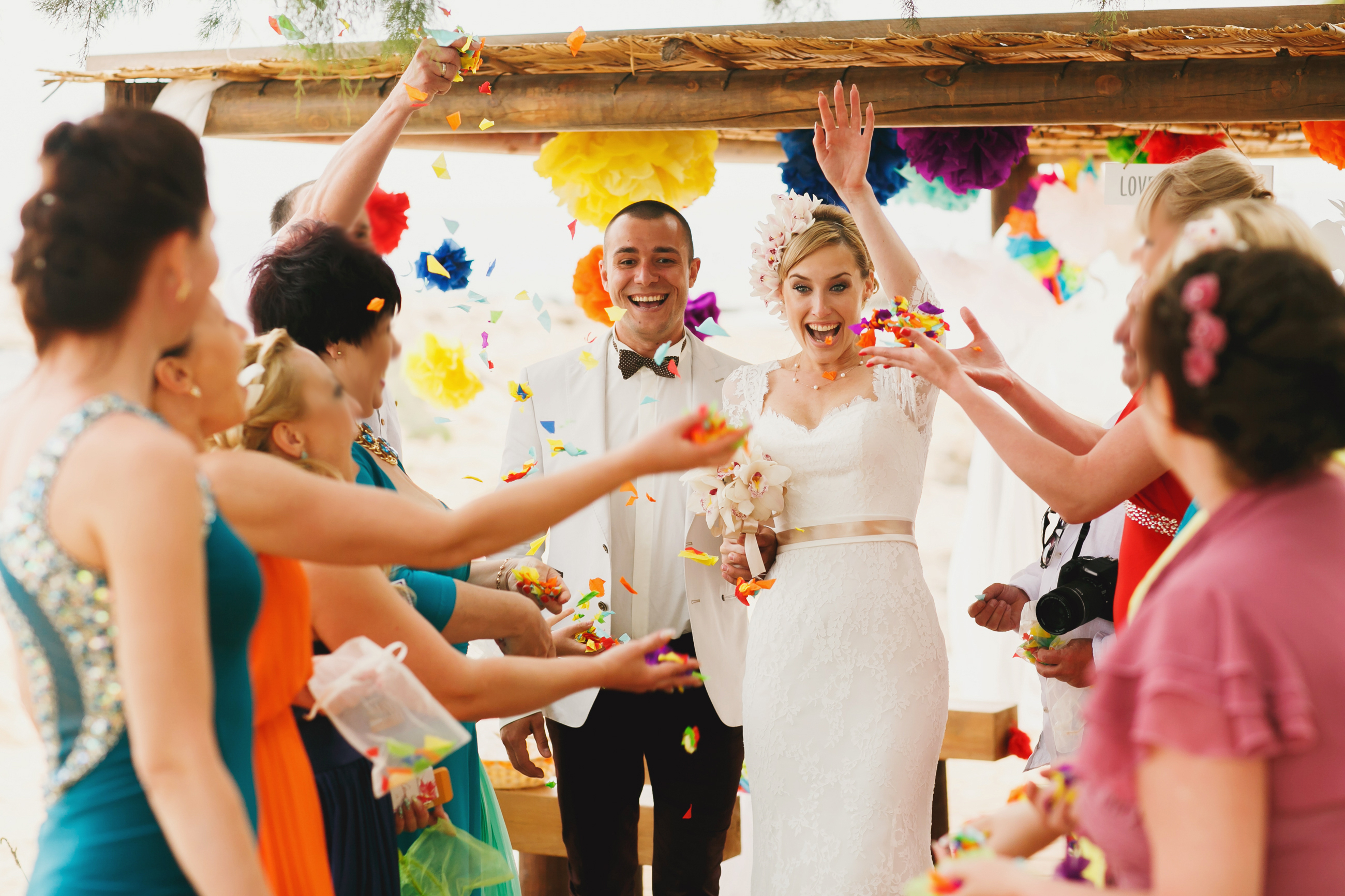 Bride and groom smiling