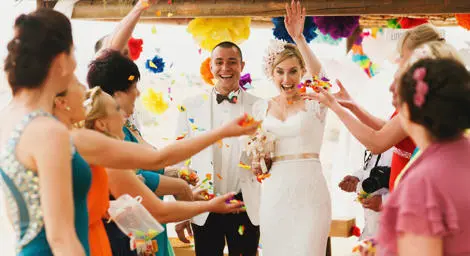 Bride and groom smiling