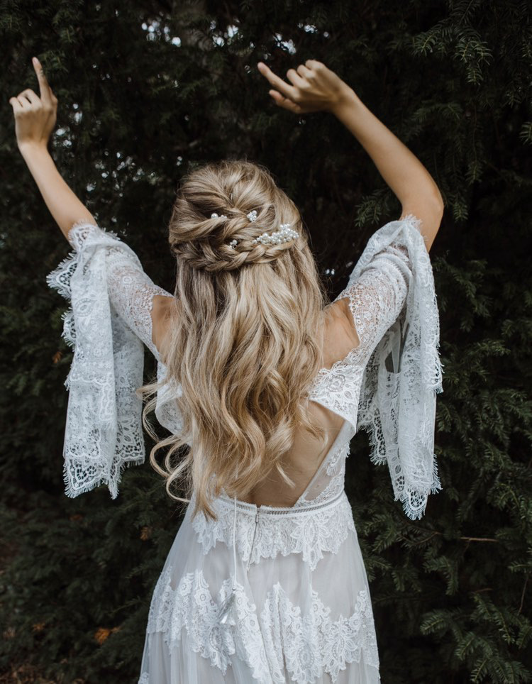 Beautiful bride from behind with lovely blond updo