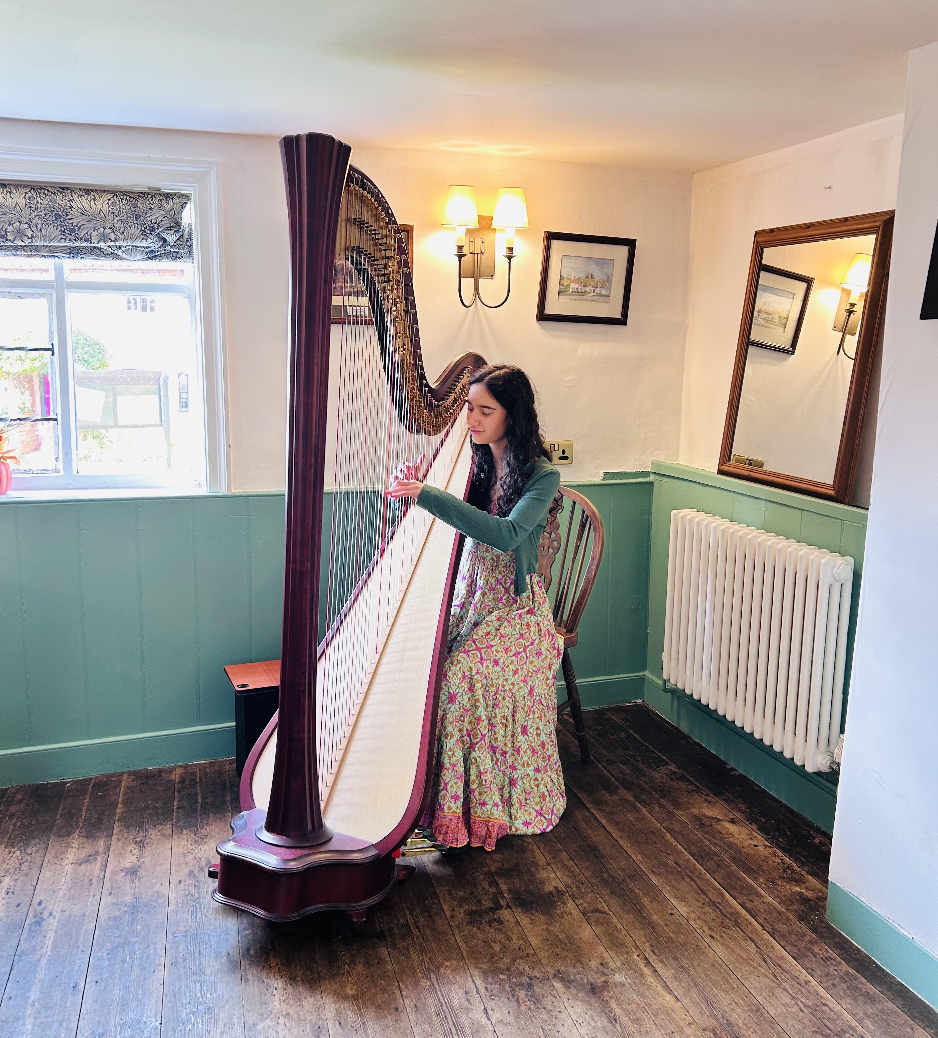 Woman playing harp