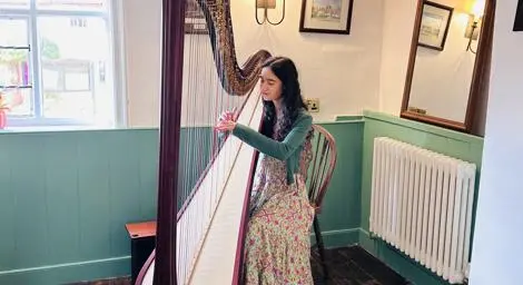 Woman playing harp