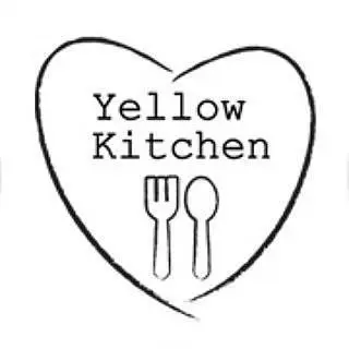 Yellow kitchen vegan catering company logo cutlery in heart